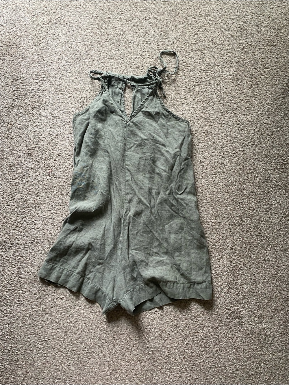 notPERFECTLINEN Olive Green Linen Halter Romper